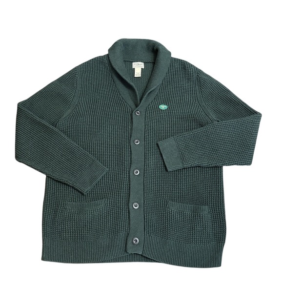 L.L. Bean Other - NWOT LL Bean Organic Cotton Waffle Knit Cardigan Shawl Neck Sweater. Sz XL Green